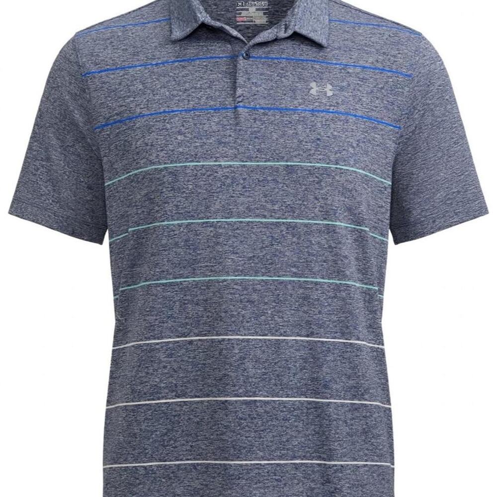 Under Armour blue and gray striped polo shirt in 2XL